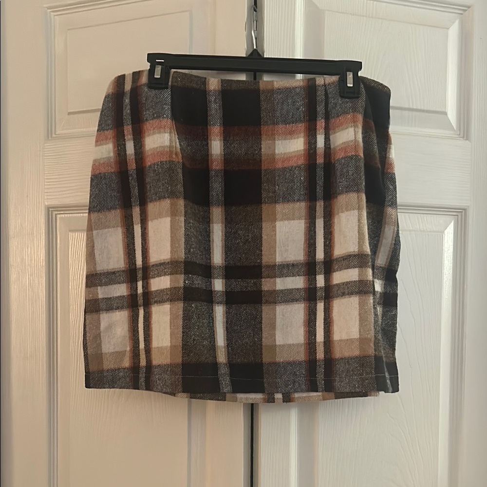 Plaid Wool Blend Skirt